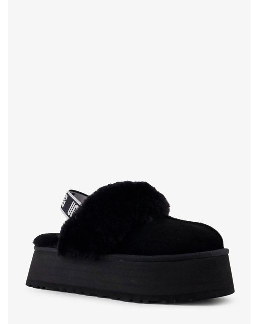Ugg Black Funkette Suede And Sheepskin Platform Slippers