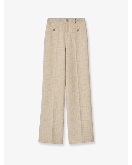 Gucci Natural Cotton Blend Trousers With Checked Pattern
