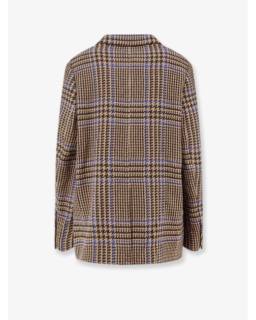 Closed Brown Double-Breasted Prince-Of-Wales Coat
