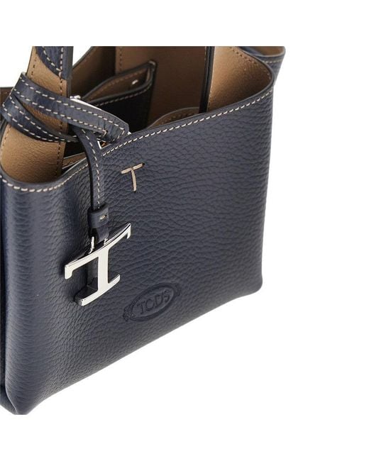 Tod's Blue Grained Leather Mini Shopping Bag