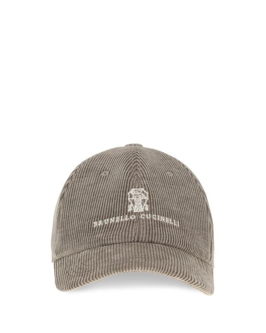 Brunello Cucinelli Gray Ribbed Baseball Cap for men
