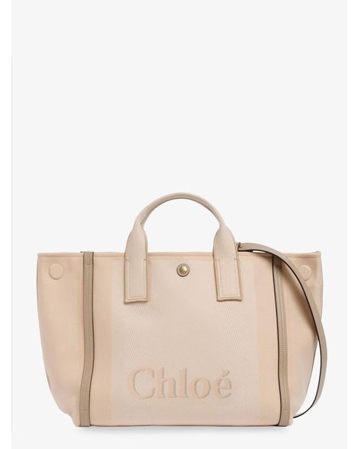 Chloé Natural Chloé Carry Striped Jacquard Fabric Crossbody Bag With Oversized Logo On The Front