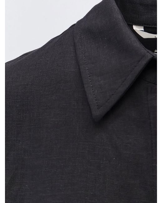 Hevò Black Arigliano Viscose And Linen Chemisier Dress