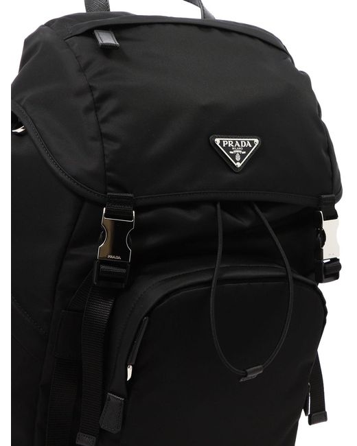 Prada Black Re-Nylon And Saffiano Backpack for men