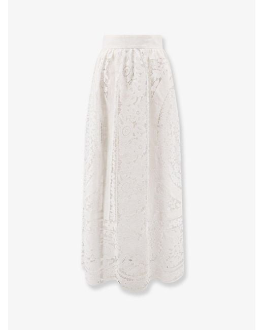 Dolce & Gabbana White Linen And Cotton Skirt With Laces Embroidery