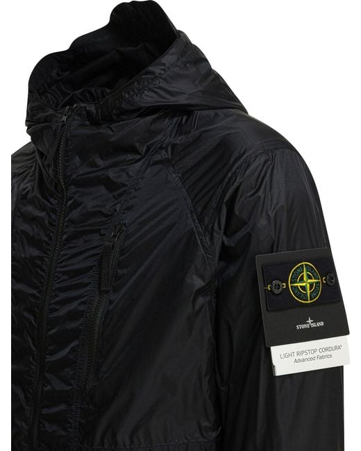 Stone Island Black Hooded Waterproof Jacket for men