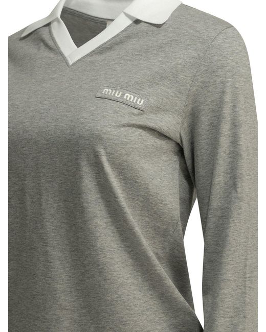 Miu Miu Gray Buttonless Polo Shirt