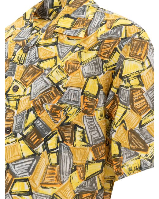 Prada Yellow Short-Sleeved Cotton Shirt for men