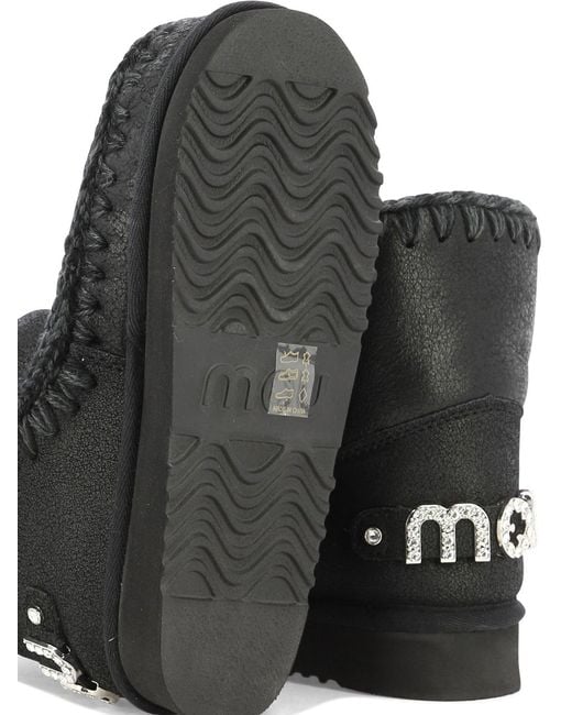 Mou Black "Eskimo 18 With Rhinestones Logo" Ankle Boots