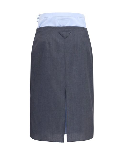 Prada Blue Double-Layer Midi Skirt Ardesia