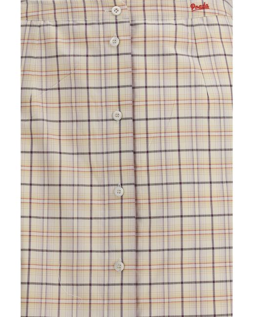 Prada Natural Checked Cotton Poplin Pencil Skirt