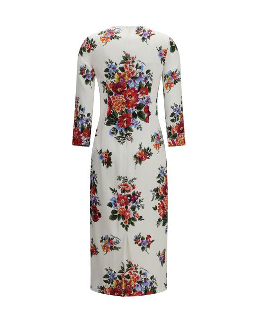 Dolce & Gabbana White Floral Print Stretch Viscose Dress