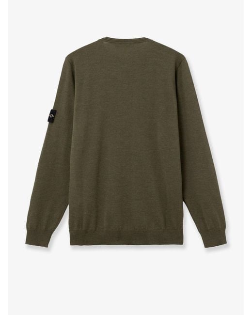 Stone Island Green Wool Sweater With Side Logo Patch for men