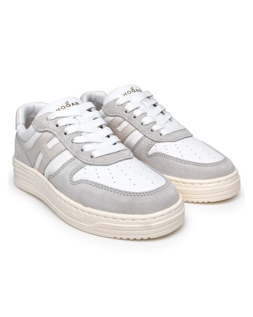 Hogan White Two-Color Leather Sneakers