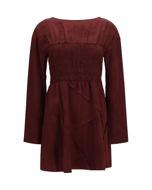 Ganni Purple Long-Sleeve Satin Mini Dress Port Royale