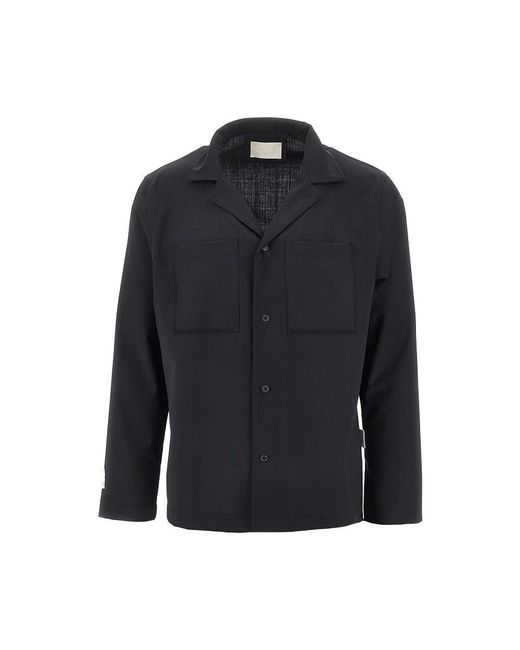Men's Blue Wool-Blend Shirt With Bowling Collar