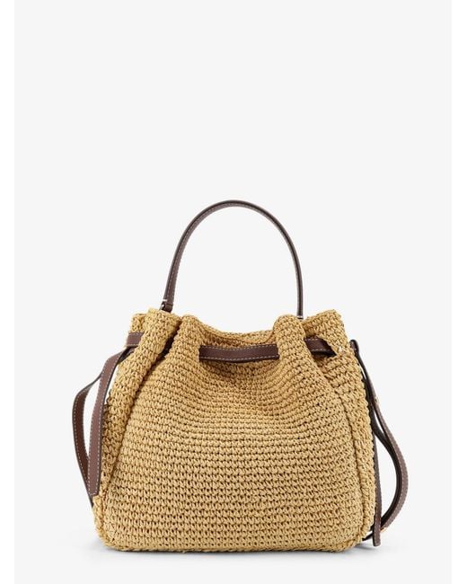 Tory Burch Metallic Romy Raffia And Leather Bucket Bag