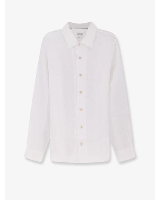 Brunello Cucinelli White Easy Fit Linen Shirt for men