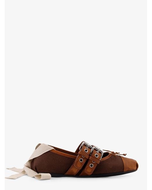 Miu Miu Brown Canvas And Leather Blend Ballerinas