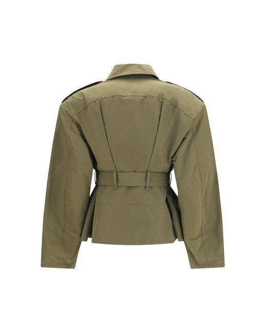 McQueen Green Jacket Cropped Belted High-Neck