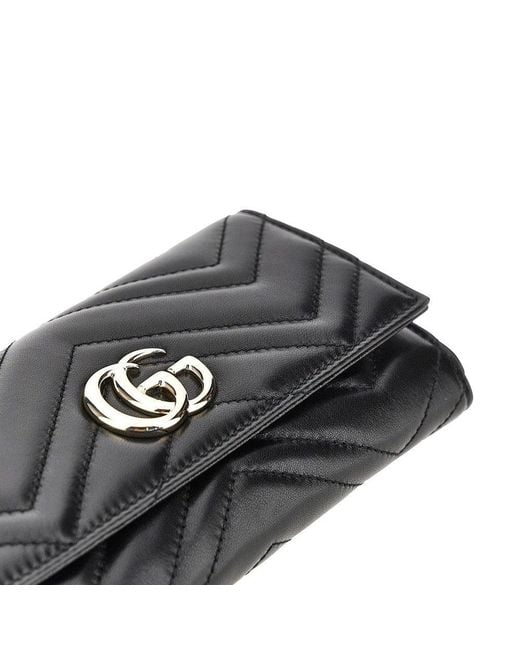 Gucci Black Leather Gg Marmont Wallet