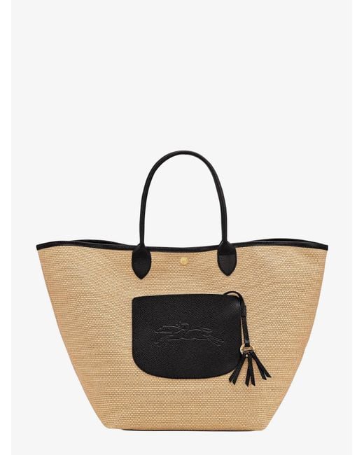 Longchamp Black Le Panier Pliage Raffia And Leather Shoulder Bag