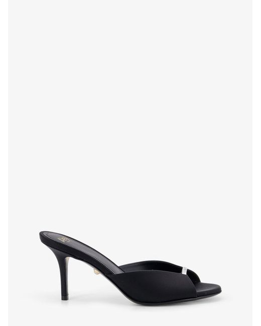 ALEVI Black Luana Satin Sandals With Rhinestone Detail On The Front
