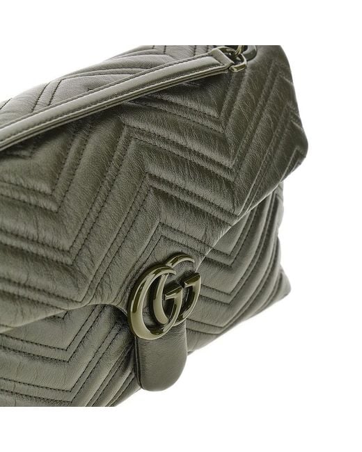 Gucci Green Matelassé Leather Medium 'Gg Marmont' Bag