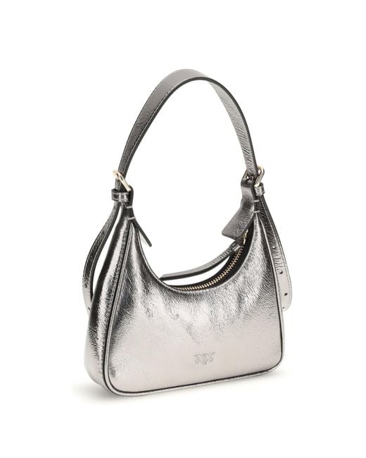 Pinko White Shoulder Bag Baby Lambskin Anthracite