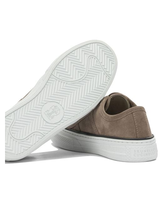 Brunello Cucinelli Brown "Shiny Tab" Low Sneakers