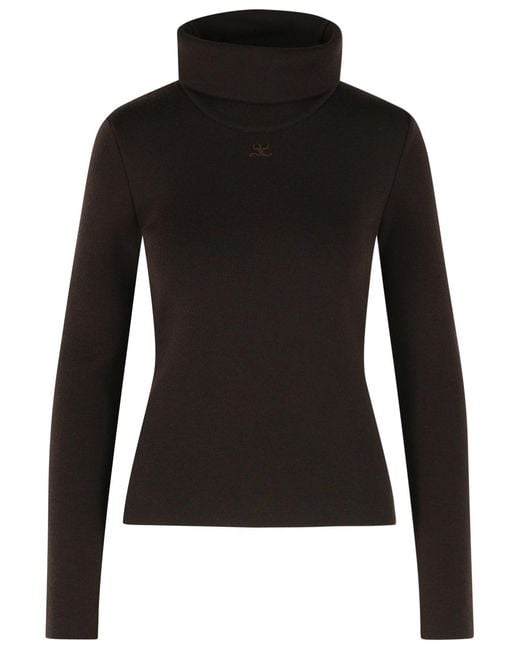 Courreges Black Merino Wool Turtleneck Sweater