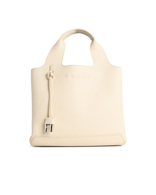 Hogan Natural Ivory Leather Shopping Bag