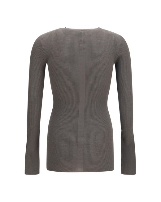 Rick Owens Gray Slim Ribbed Long-Sleeve Sweater for men