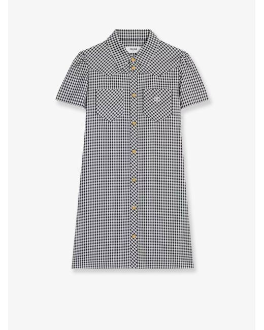 Céline Gray Vichy Silk Mini Chemisier Dress