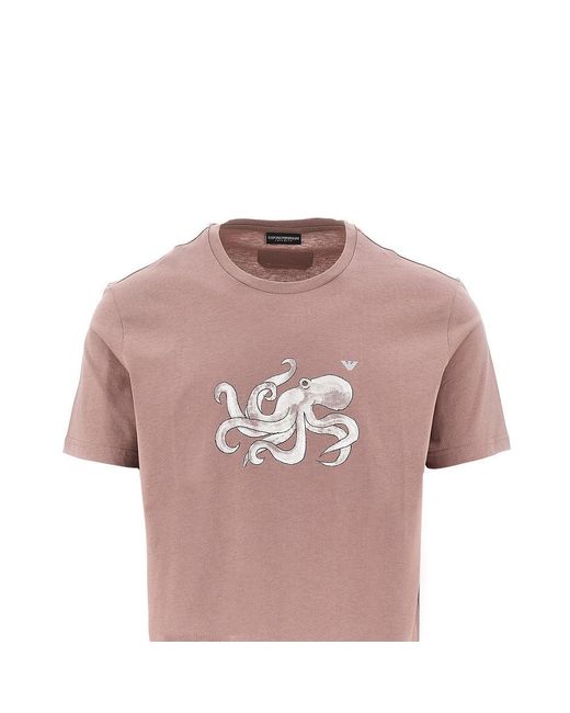 Emporio Armani Pink Sea Animals Print Swimwear T-Shirt for men