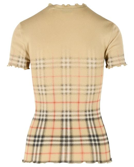 Burberry Natural 'Letty' Stretch Cotton Sweater With Sand 'Check' Shaded