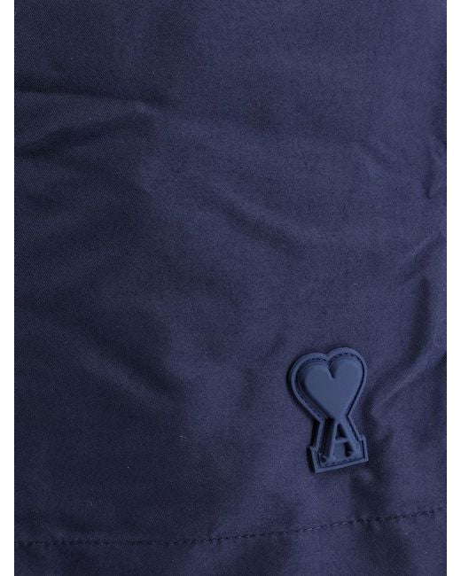 AMI Blue Nylon Swimsuit With Tone-On-Tone Logo Patch for men