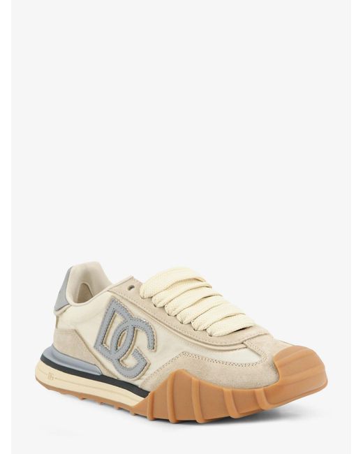 Dolce & Gabbana White Nylon And Suede Sneakers With Dg Logo On The Side