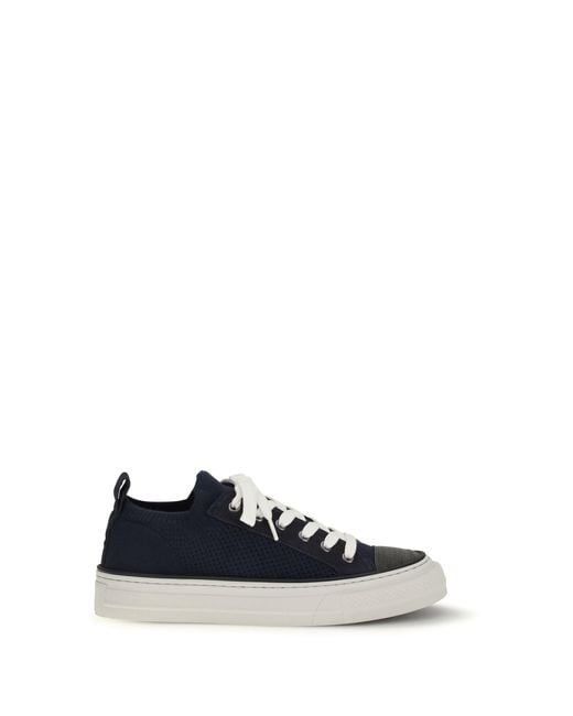 Brunello Cucinelli White Cotton Knit And Suede Sneakers