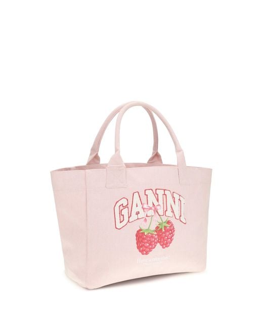 Ganni Pink Raspberry Logo Shopper