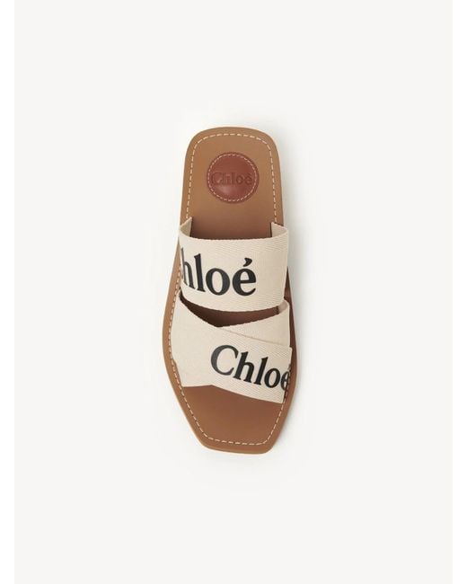 Chloé White Chloé Woody 45Mm Slides Linen Leather