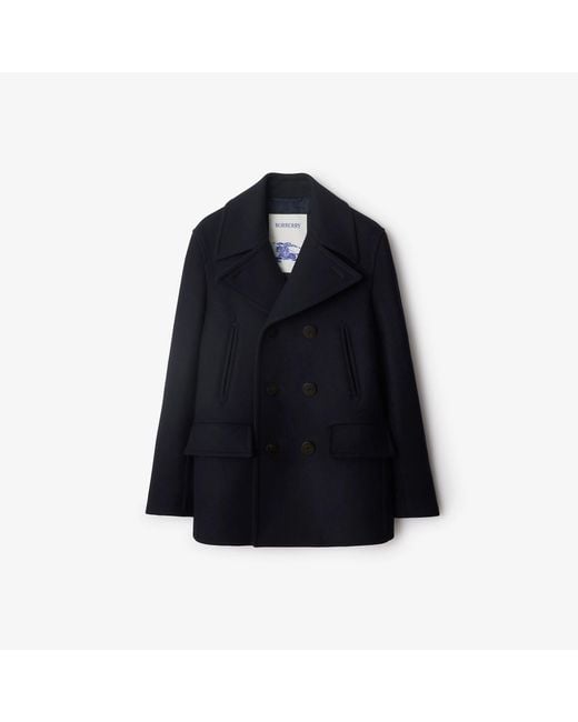 Burberry Blue Pea Coat for men