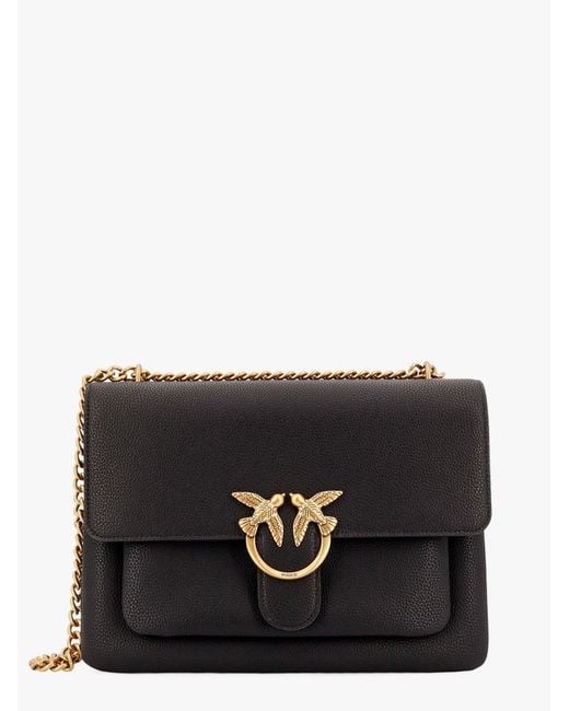 Pinko Black Leather Shoulder Bag With Metal Love Birds Buckle