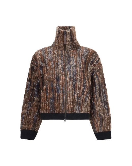 Brunello Cucinelli Brown Perforated Zip Cardigan