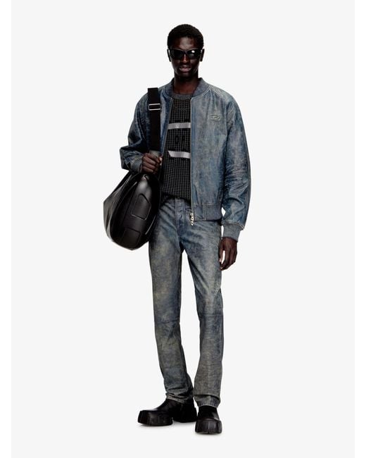 DIESEL Blue P-Vyll-Qmbw Leather Trousers for men