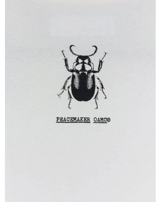 Oamc Peacemaker White Cotton T-Shirt With Stencil Print for men