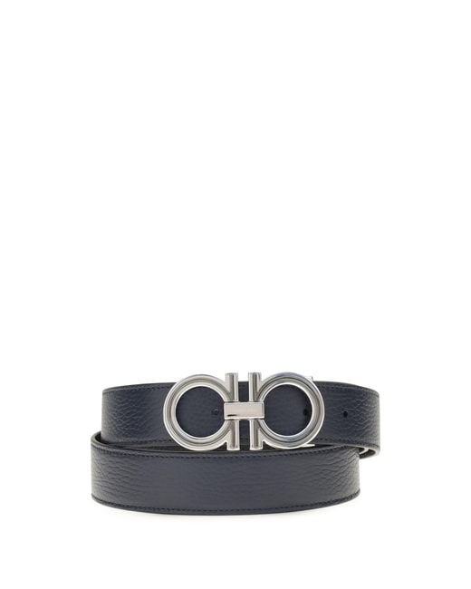 Ferragamo Blue Leather Belt Reversible for men