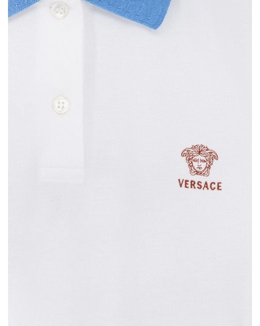 Versace Blue Cotton Polo Shirt With Medusa Embroidery