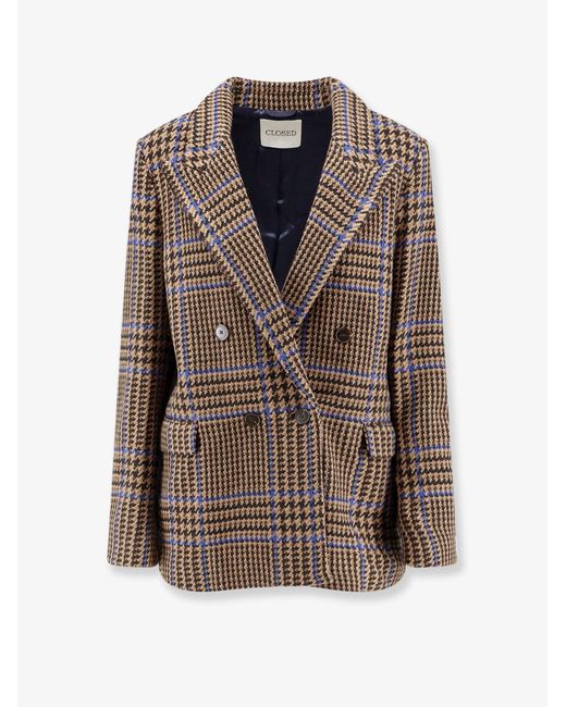 Closed Brown Double-Breasted Prince-Of-Wales Coat