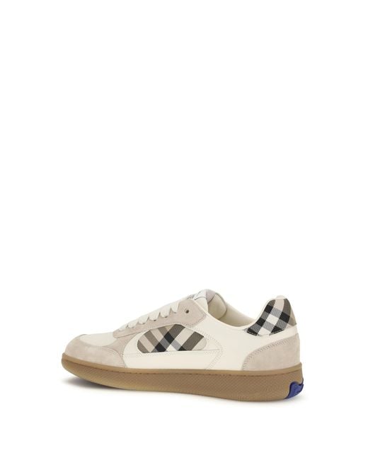 Burberry White Terrace Leather And Check Sneakers for men